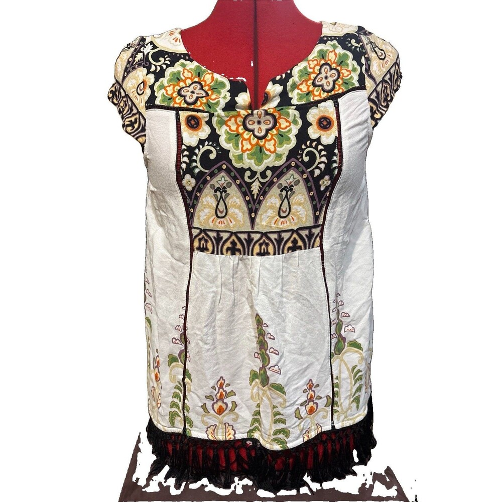 Vanessa Virginia Anthropologie Augustina Fringe Boho Top Shirt Size XS